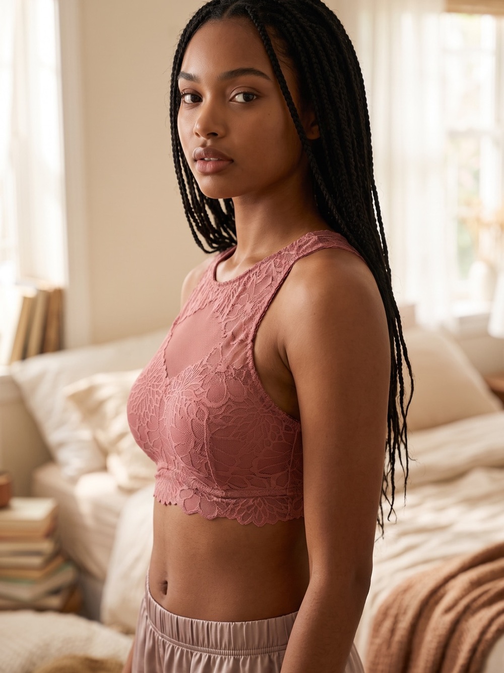 NEW! PINK Victoria's Secret Lace High-Neck Bralette in Dusty Rose
